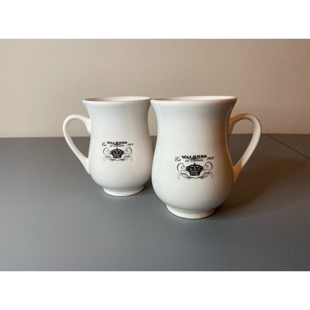 Walkers of London set of 2 white coffee mugs 4.5" est. 1977
